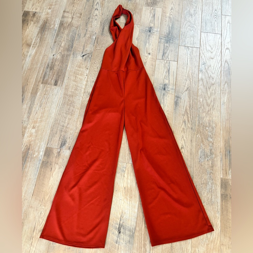 CLUB L London Burnt Orange Twist Halter Jumpsuit